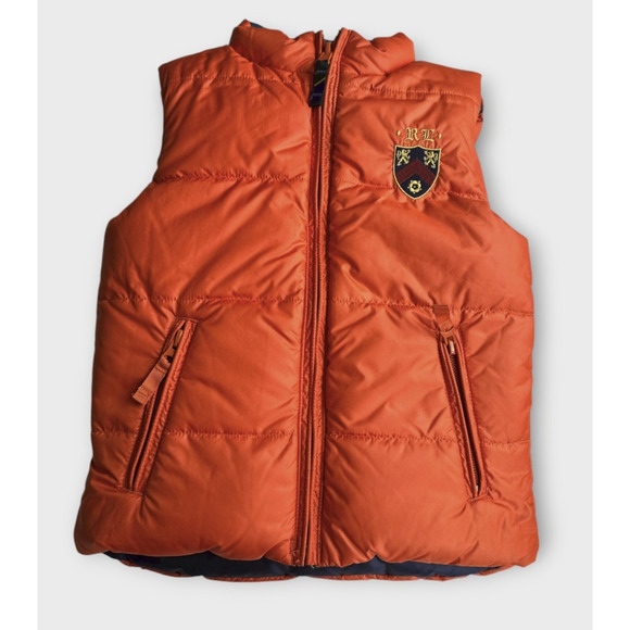 Ralph Lauren Reversible Kid's Feather Down Puffer Vest Stripe Solid Crest Size 5 - Picture 2 of 16